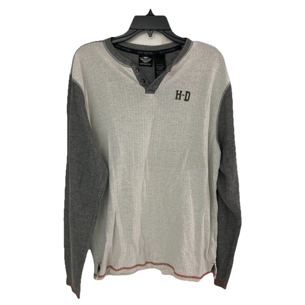 Men's Harley Davidson Thermal Henley Long Sleeve Eagle White Gray Size Large